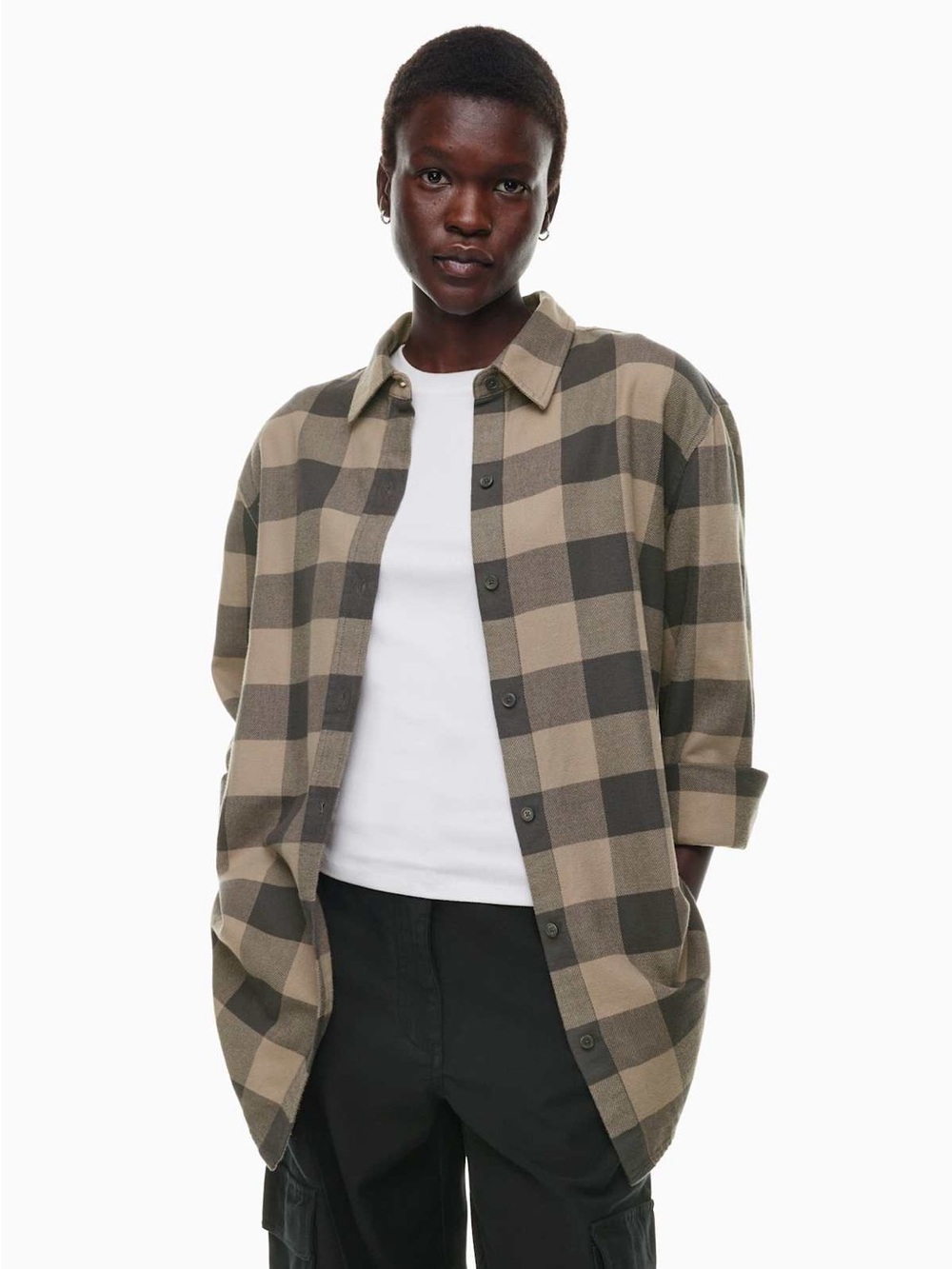 Aritzia Wilfred Free Women’s Sail Shirt Flannel Dorrit Nmd Tp/Coal Gry Size Smal